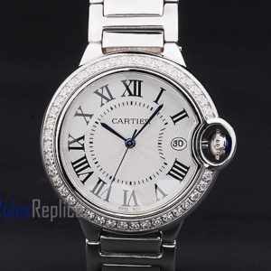 Alternative view of Cartier replica ballon bleu brillantini acciaio white dial imitazione copia