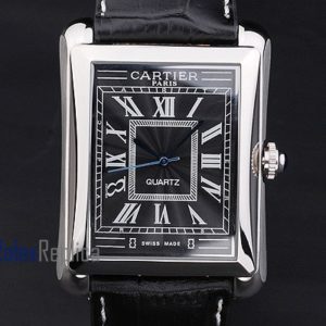 Cartier replica santos 100 strip leather black dial imitazione copia