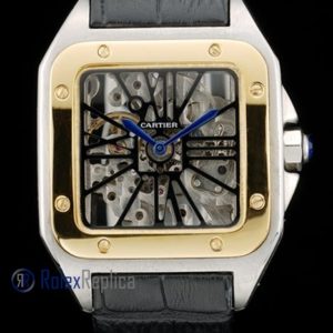 Alternative view of Cartier replica santos 100 skeletron strip leather acciaio oro imitazione copia