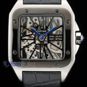Cartier replica santos 100 skeletron strip leather ceramichon imitazione copia