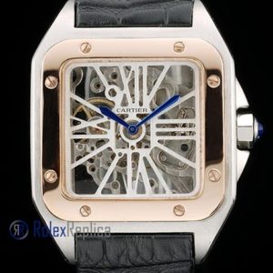 Alternative view of Cartier replica santos 100 skeletron strip leather acciaio rose gold imitazione copia