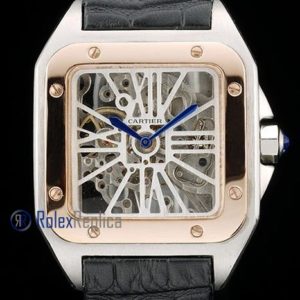 Cartier replica santos 100 skeletron strip leather acciaio rose gold imitazione copia