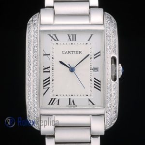 Alternative view of Cartier replica tank americaine acciaio brillantini white dial imitazione copia