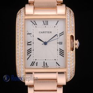 Alternative view of Cartier replica tank americaine rose gold brillantini white dial imitazione copia