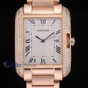 Cartier replica tank americaine rose gold brillantini white dial imitazione copia