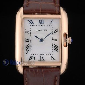 Cartier replica tank americaine oro strip leather brown white dial imitazione copia
