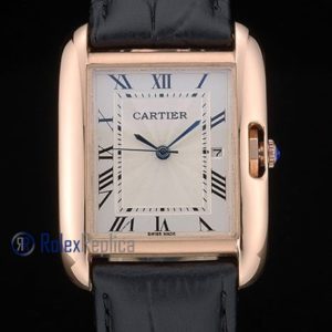 Cartier replica tank americaine oro strip leather black white dial imitazione copia
