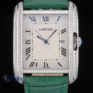 Alternative view of Cartier replica tank americaine brillantini strip leather white dial imitazione copia