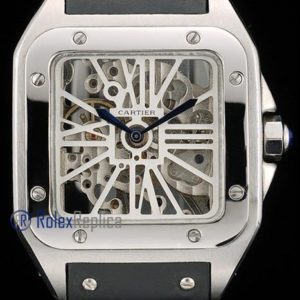 Cartier replica santos 100 skeletron strip leather acciaio imitazione copia