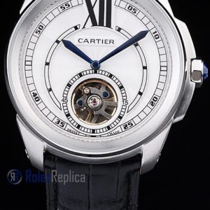 Alternative view of Cartier replica calibre skeletron tourbillon strip leather black imitazione copia