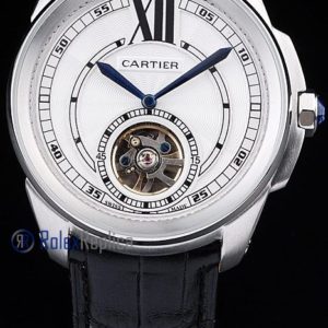 Cartier replica calibre skeletron tourbillon strip leather black imitazione copia
