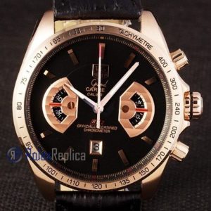 Tag-heuer replica carrera calibre 17 chrono rose gold black dial strip leather imitazione copia