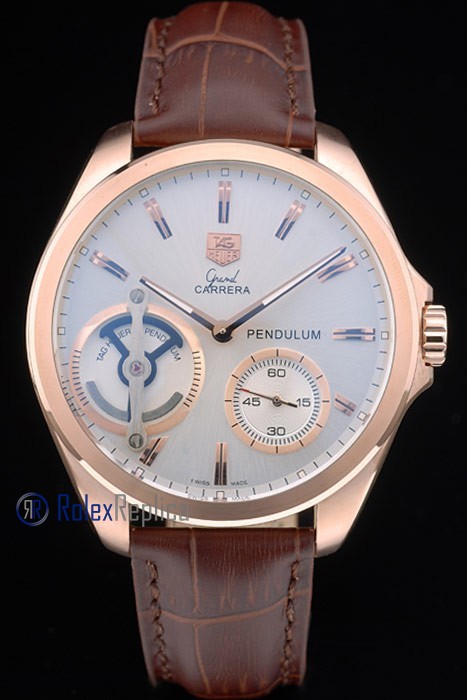 Tag-heuer replica carrera pendulum chrono rose gold strip leather imitazione copia - immagine 2