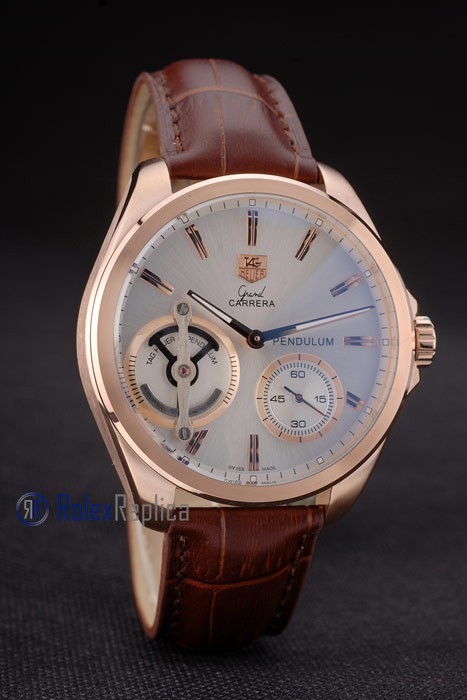 Tag-heuer replica carrera pendulum chrono rose gold strip leather imitazione copia - immagine 5