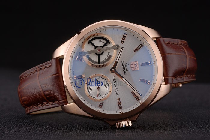 Tag-heuer replica carrera pendulum chrono rose gold strip leather imitazione copia - immagine 6