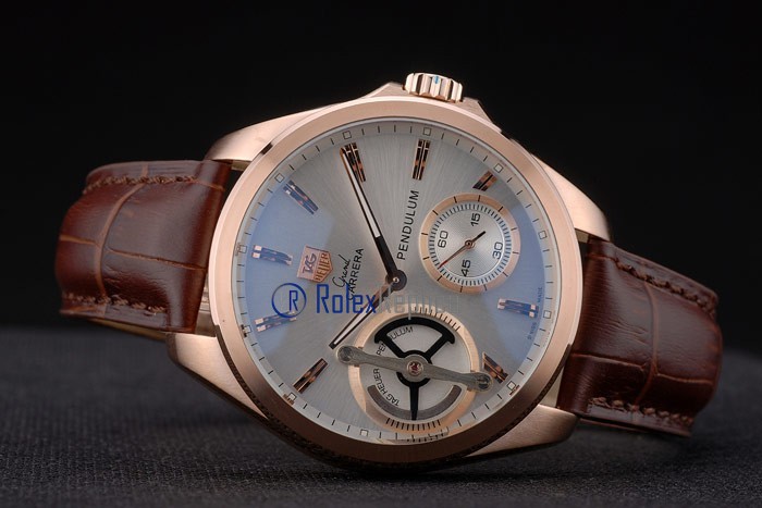 Tag-heuer replica carrera pendulum chrono rose gold strip leather imitazione copia - immagine 7