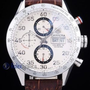 Tag-heuer replica carrera calibre 16 chrono white dial strip leather imitazione copia