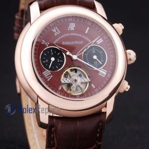 audemars piguet replica chrono rose gold strip leather brown imitazione copia