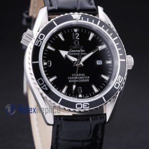 Omega replica seamaster strip leather black dial imitazione copia