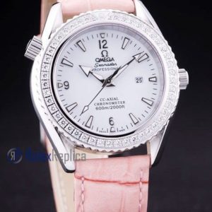 Omega replica seamaster co-axial lady strip leather imitazione copia