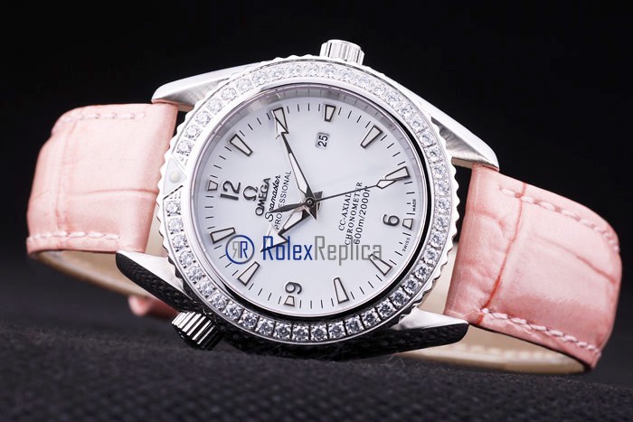 Omega replica seamaster co-axial lady strip leather imitazione copia - immagine 5