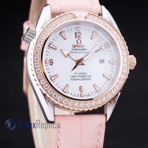 Alternative view of Omega replica seamaster co-axial rosè lady strip leather imitazione copia