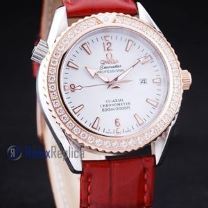 Omega replica seamaster co-axial red lady strip leather imitazione copia