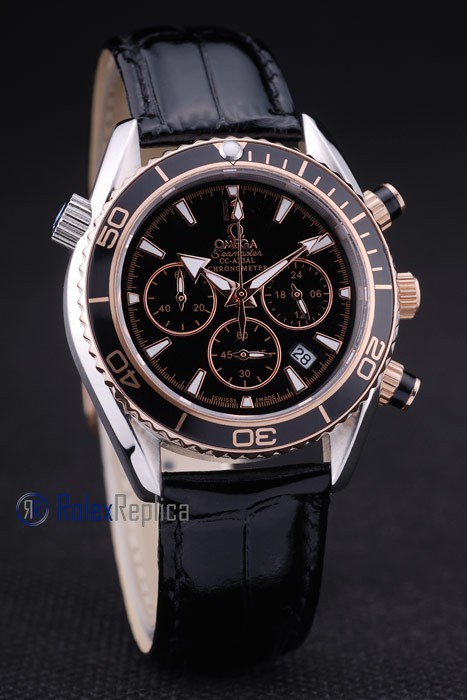 Omega replica seamaster co-axial chrono strip leather black dial imitazione copia - immagine 2