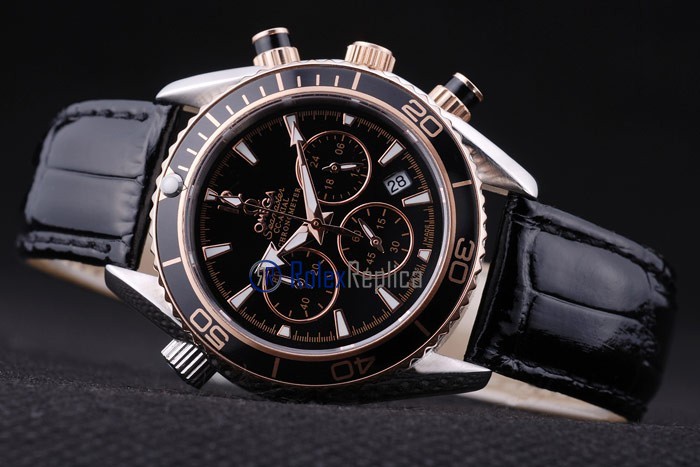Omega replica seamaster co-axial chrono strip leather black dial imitazione copia - immagine 5