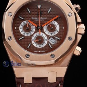 audemars piguet replica chrono offshore city of sails rose gold brown dial strip leather imitazione copia