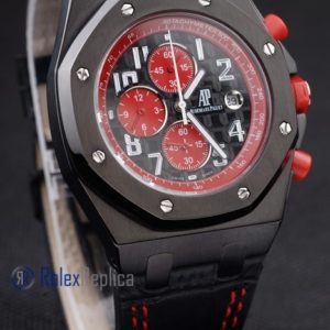 Alternative view of audemars piguet replica chrono offshore singapore GP2008 black dial panda strip leather imitazione copia