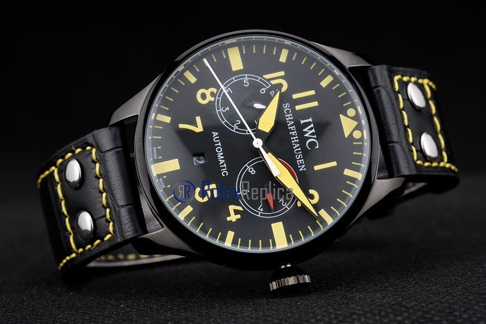 iwc replica 8 days power reserve yellow ll pro-hunter strip leather orologio imitazione - immagine 5