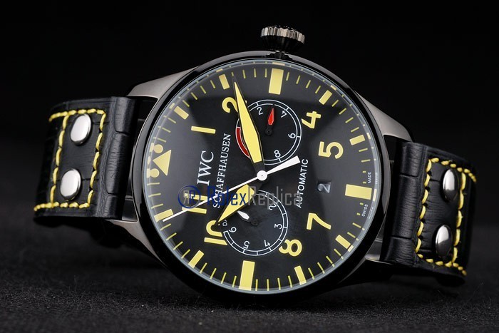 iwc replica 8 days power reserve yellow ll pro-hunter strip leather orologio imitazione - immagine 6