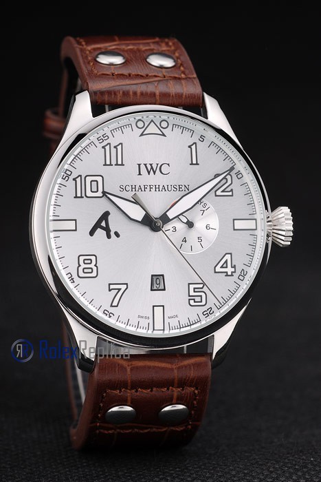 iwc replica 8 days power reserve acciaio argentèè dial strip leather orologio imitazione - immagine 4