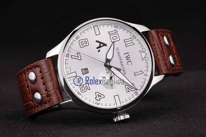 iwc replica 8 days power reserve acciaio argentèè dial strip leather orologio imitazione - immagine 5