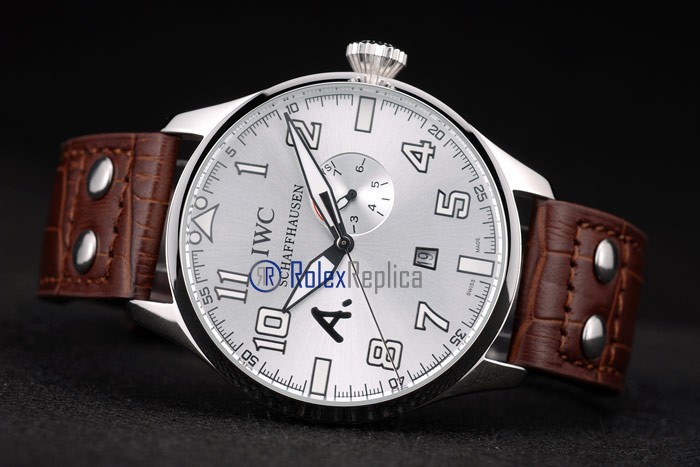 iwc replica 8 days power reserve acciaio argentèè dial strip leather orologio imitazione - immagine 6