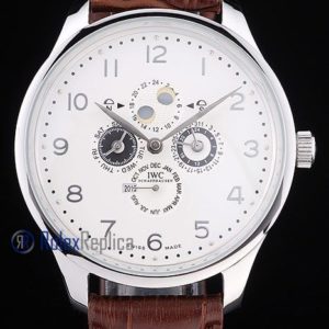 iwc replica grande complication acciaio white dial strip leather orologio imitazione