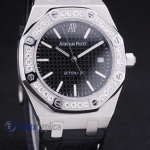 Alternative view of audemars piguet replica royal oak jumb black dial strip leather imitazione copia