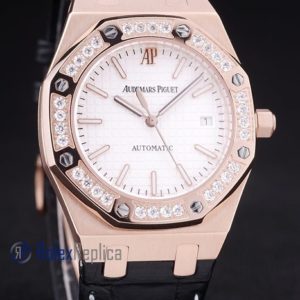 audemars piguet replica royal oak jumb rose gold white dial strip leather imitazione copia