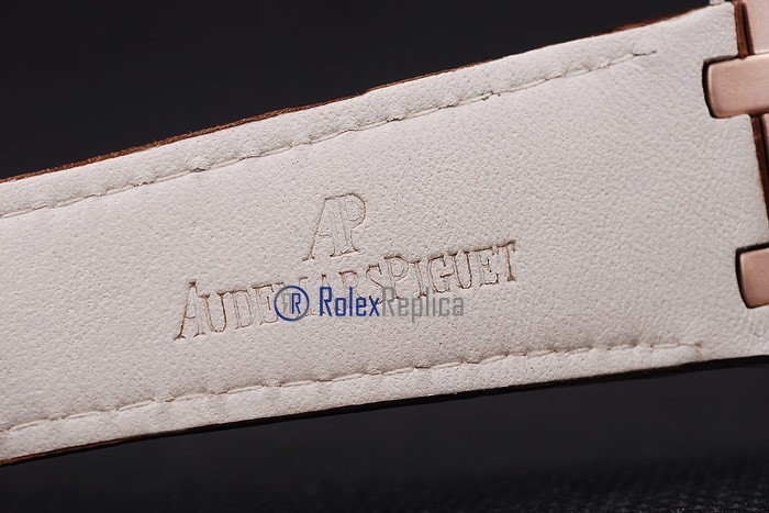 audemars piguet replica royal oak jumb rose gold white dial strip leather brown imitazione copia - immagine 8