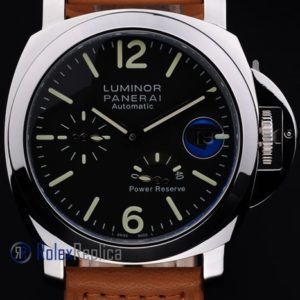 Alternative view of Panerai replica luminor marina power reserve cuoio acciaio black dial imitazione copia