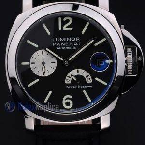 Panerai replica luminor marina power reserve strip leather acciaio black dial imitazione copia
