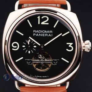 Alternative view of Panerai replica radiomir tourbillon acciaio cuoio black dial imitazione copia