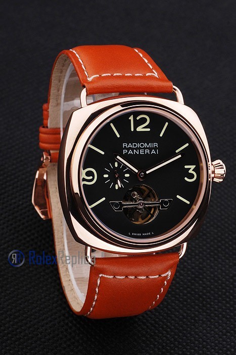 Panerai replica radiomir tourbillon acciaio cuoio black dial imitazione copia - immagine 4