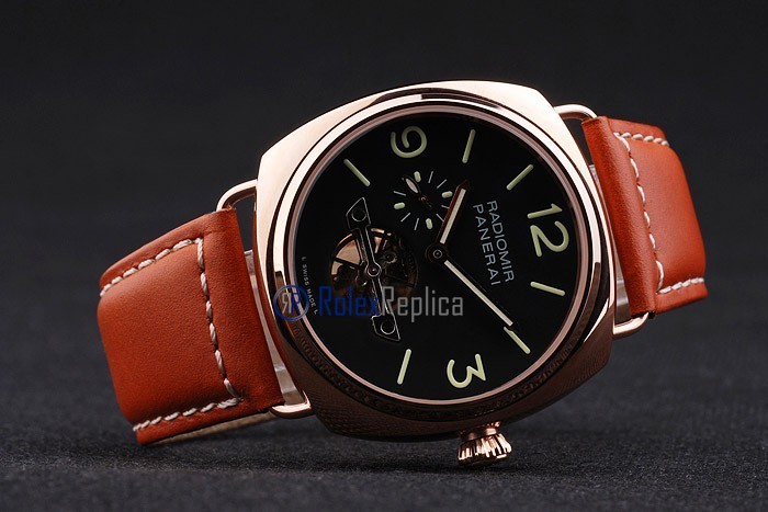 Panerai replica radiomir tourbillon acciaio cuoio black dial imitazione copia - immagine 5