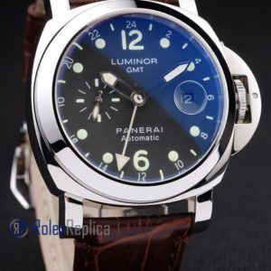 Alternative view of Panerai replica luminor GMT acciaio strip leather brown imitazione copia