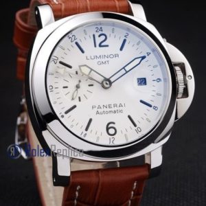 Panerai replica luminor GMT acciaio white dial strip leather imitazione copia