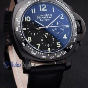 Panerai replica luminor daylight black dial chrono pro-hunter pvd strip leather imitazione copia