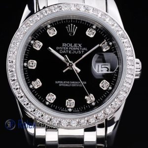 Alternative view of rolex replica datejust black full brillantini orologio imitazione