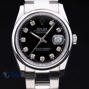 Alternative view of rolex replica datejust black brillantini ghiera liscia orologio imitazione